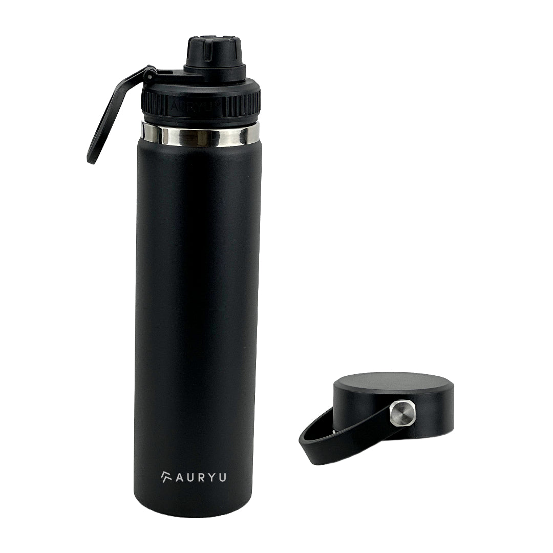 24oz Triple-Walled Insulated Stainless Steel Water Bottle - Wide Mouth - Standard Lid plus a Bonus Spout Lid Included
